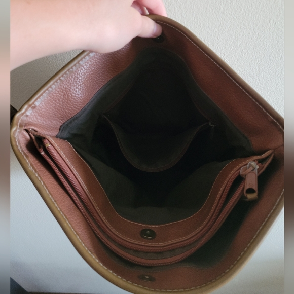 Vtg true brown pebbled leather well stitched western adjustable crossbody bag - Picture 7 of 13